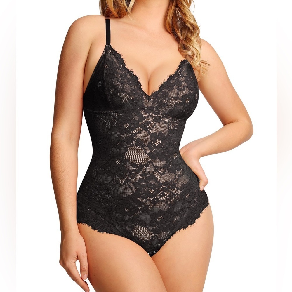 Popilush Shapewear Bodysuit V Neck Tummy Control Lace Tank Sleeveless Bodysuit